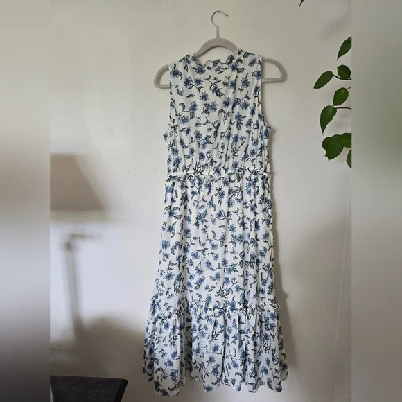 J. Crew Size 10 Womens White Blue Floral Cotton Sleeveless Maxi Dress - Picture 7 of 10
